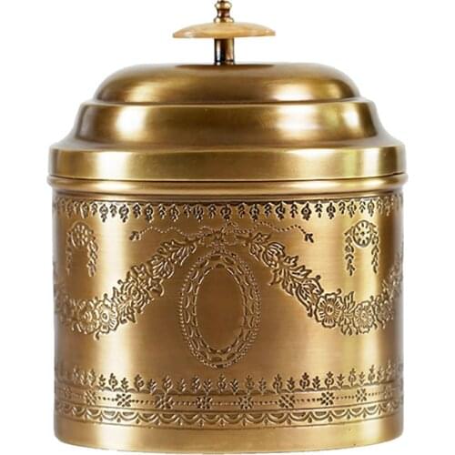 Solid Brass Kitchen Storage Tank Coffee Pot Sugar Bowl Tea Pot Carving Retro Style Tea Caddies With Lid Copper Kitchen Storage