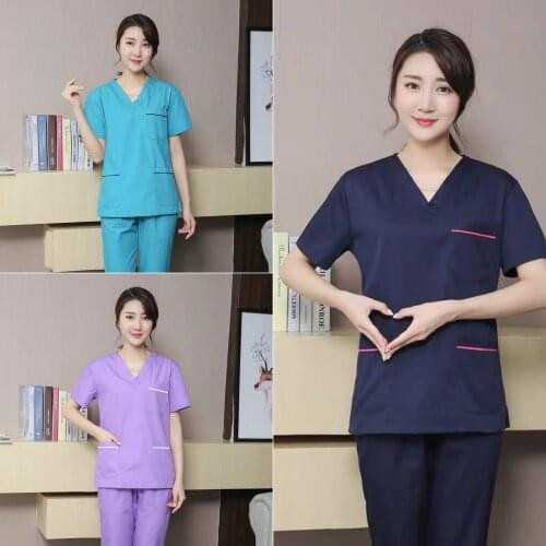 Pet Grooming Nursing Scrubs Set Spa Uniforms Unisex V-Neck Work Clothes Set Medical Suits Clothes Scrubs Tops and Pants