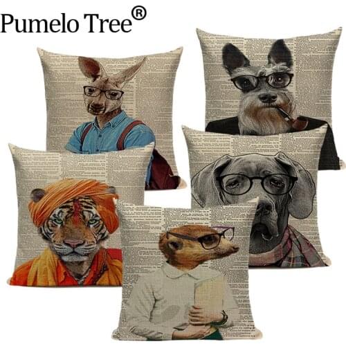 Vintage Linen Korean Cartoon Animal Cute Cat Cushion Pillows Fundas 45Cmx45Cm Square Bench Seats 3D Pillow Case