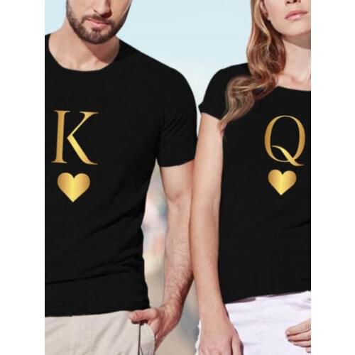 King Queen Letter Heart Print Couple T Shirt Lovers Casual Tshirt Short Sleeve O Neck Loose Women Tee Tops Camisetas Mujer