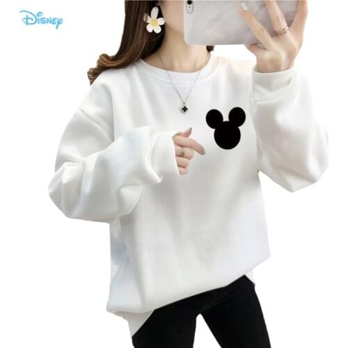 S-3XL Plus Size Mickey Mouse Graphic Sweatshirt for Ladies Winter and Autumn 2021 New Long Sleeve Fleece Thick Warm Sudaderas