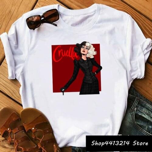 Women T Shirts Cruella De Vil Dogs Graphic T-shirt Female Clothes Vogue Funny Cartoon T shirt Summer Tops Casual Oversized