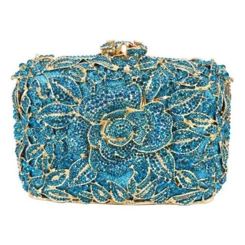 Lady Pink/Red/Purple/Blue/Grey Diamond Banquet Flower Clutches Bags Women’s Crystal Party Prom Shoulder Bag Handbags Minaudiere