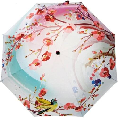 TIANQI Fashion Three Fold Painting Umbrella Women Anti-uv Parasol Waterproof Rain Umbrellas Novelty Items Gift