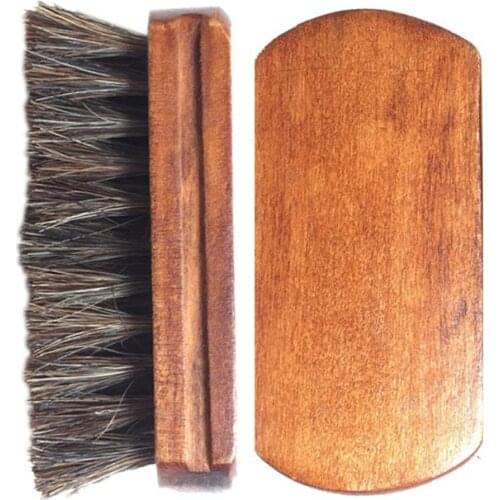 1PCS Car Brush Brown Horse Hair Brush For Shoe Shine Brushes Wooden Handle Seat Brush For Boots Leather Care Car Cleaning Brush