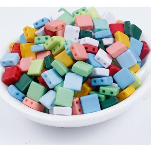 100/200/300Pcs Mix Color Acrylic Beads Spacer Loose Accessories Beads Square Double Hole for DIY Bracelets Necklace Jewelry Bead