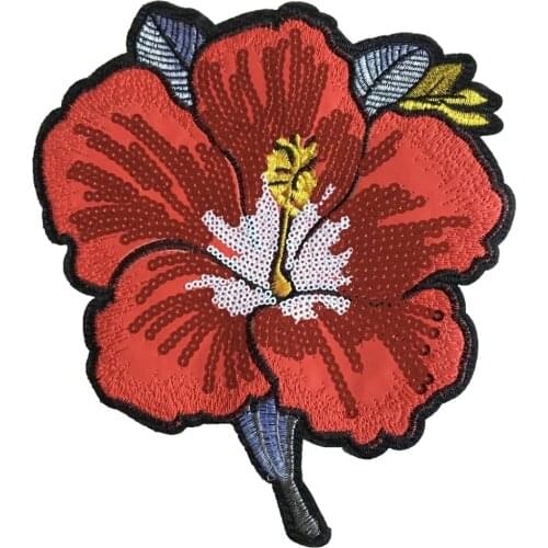 2 Pieces/lot Large Red Lily Floral Sequined Sew on Patches for Clothes DIY Sewing Vintage Flower Embroidery Appliques