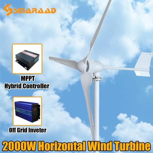 2000w 24V 48V Wind Turbine Power Generator Gasoline Portable Generator For Home With MPPT Controller and Pure Sine Wave Inverter