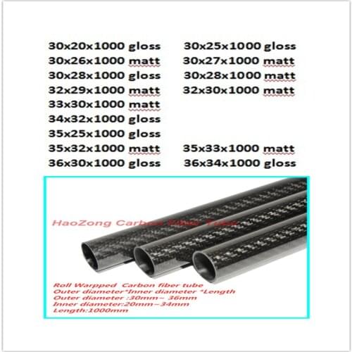 2ps 3k Carbon Fiber Tube 30mm 32mm 33mm 34mm 35mm 36mm X1000mm (Roll Wrapped) High Strength and Light Weight