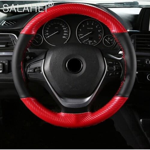 38CM High Quality Top Layer Cowhide Colorblock Sports Style Car Steering Wheel Cover Braid Stitch Non-slip And Wear-resistant