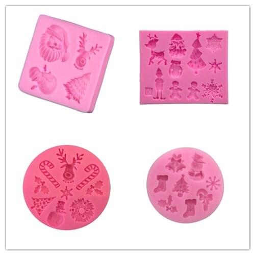 4pcs/set Christmas Shaped Cake Mold Silicone Snow Fondant Mold Sugar Craft Cake Decorating Snowman Christmas Silicone Mold D136