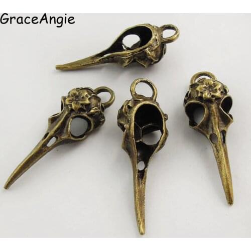 GraceAngie 5Pcs Punk Charms Antique Bronze Skull Bird Head Pointed Mouth Pendant Handmade Hanging Crafts Vintage Jewelry Finding