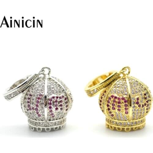 5pcs High Quality Crown Shape Tassel Jewelry Making Pendants Zircon Cubic Stone Setting For Necklace Earring Making Findings