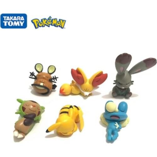 6Pcs/Set Takara Tomy Original Pokemon Action Figure Pikachu Fennekin Anime Cartoons Collection Model Kawaii Kids Birthday Toys