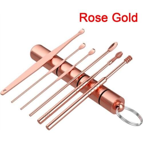 6 Pcs/Set Multifunction Stainless Steel Spiral Ear Pick Spoon Ear Wax Removal Cleaner Portable Ear Pick Ear Care Beauty Tools