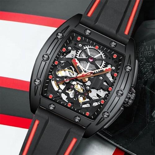 AILANG Watch Mens Automatic Square Mechanical Watch Mens Watch Hollow Fashion Business Silicone Strap Watch 2020 New