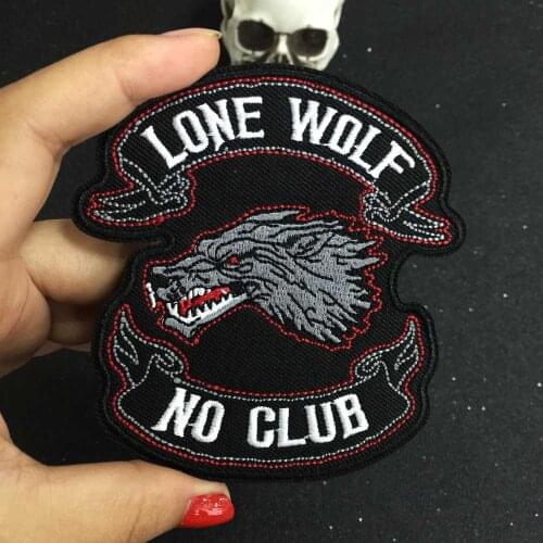 LONE WOLF NO CLUB biker patch for Jacket backing, punk motorcycle embroidery skeleton biker badge, skull patch Garment Accessory