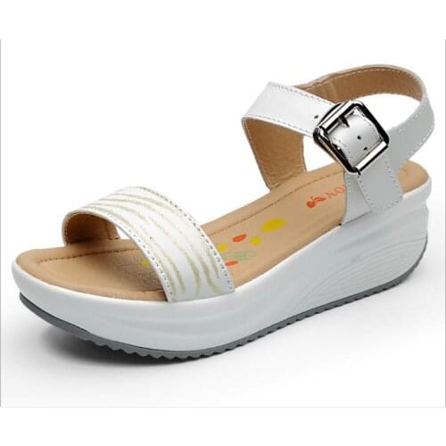 Genuine Leather New Summer Women Sandals Wedges Peep Toe Shoes High Heels Sandals Increasing Beach Ladies Pumps Casual Platform