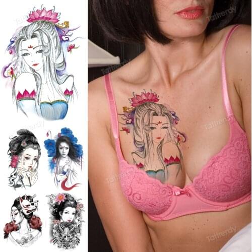 Color Cute Girls Temporary Tattoo Sticker Japanese Geisha Anime Wing Fake Tattoos Decals Body Art Arm Fake Tatoo for Women Men