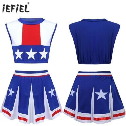 Children Kids Girls Cheerleading Costume Cheerleader Clothes Set Jazz Modern Dance Outfit Kids Cosplay Dress Up Clothes