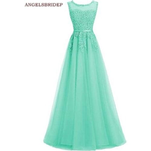 ANGELSBRIDEP Long Evening Dresses Formal A-Line Vestidos de festa Applique Floor-Length Tulle Wedding Party Gowns HOT