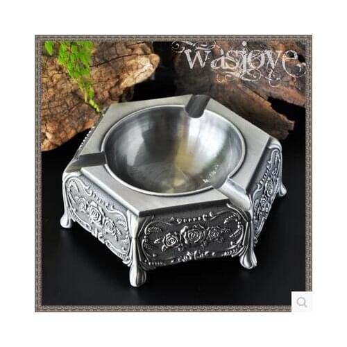 European hexagon antique tin color metal ashtray cigar ashtray for smoke smoking accessoriesAT001