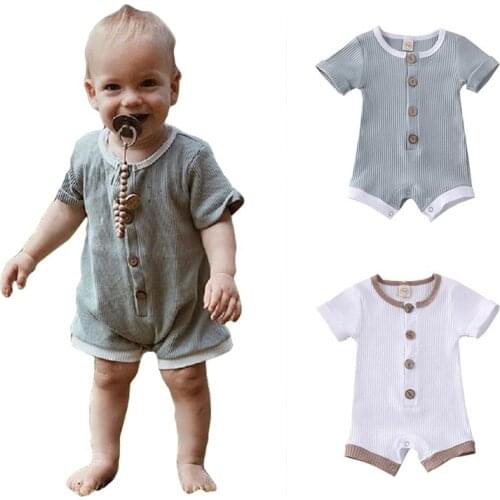 Newborn Baby Rompers Summer Soild Color Baby Clothes Girl Rompers Cotton Short Sleeve Round NeckInfant Boys Romper 0-18 Months