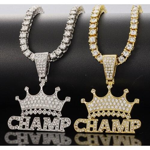 Iced Out Ankh Champ Pendant Necklace Choker Chain Necklace Women Hip-Hop Jewelry For Men Tennis Chain Fashion Link Gift