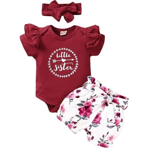 Summer Baby Girls Short Sleeve Romper + Flower Shorts+Headband 2021