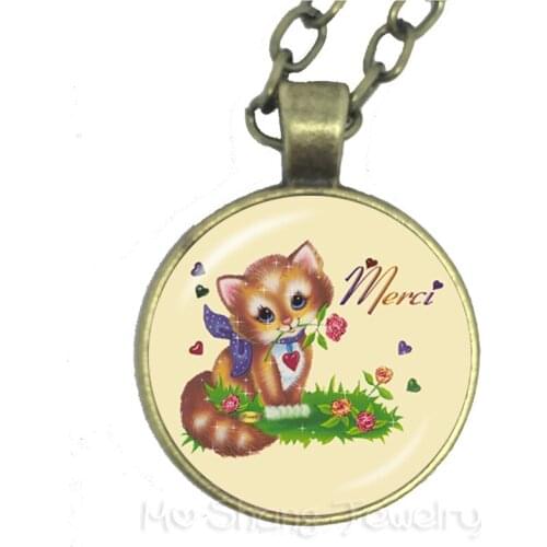 Merci Maitresse Necklace Classic Jewelry Quote Pendant Glass Cabochon Sweater chain Handmade Gift For Teacher