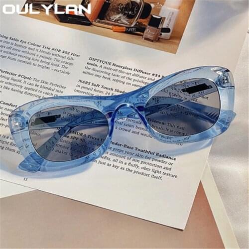 Oulylan Trendy Cat Eye Sungalsses for Women 2021 Classic Transparent Blue Sun Glasses Men Vintage Brand Designer Eyewear UV400