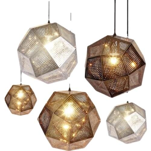 Fashion art Metal Ball Pendant Light Geometry Bar Polyhedral Stainless Steel Polyhedral Personality LED Pendant Light Lamp