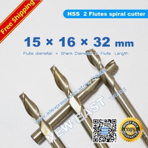 New dia 16mm Flute Diameter 15mm 15*16*32*92mm 2Flute Endmill cutting High-speed steel HSS 2 Flutes spiral cutter