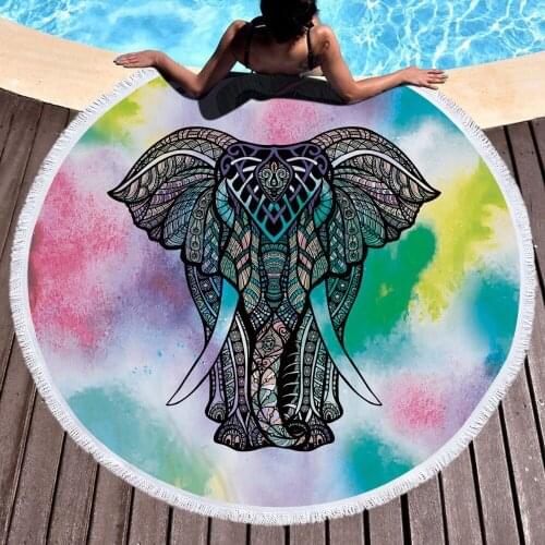 Indian style 150cm Giant Tassel Beach Blanket Tropical Leaves Printed Cloth Picnic Camping Mat Round Sandbeach Towel Pad Shawl