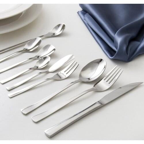 Luxury Silver Tableware Kitchen Dinnerware Silver Cutlery set Stainless Steel Knife Fork Spoon Teaspoon Mirror Finishing 1pcs
