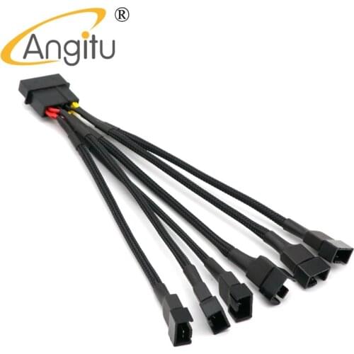 Angitu Sleved 6Ports Molex to 4Pin PWM Fan Adapter Cable 2x 5V, 2x 7V, 2x 12V