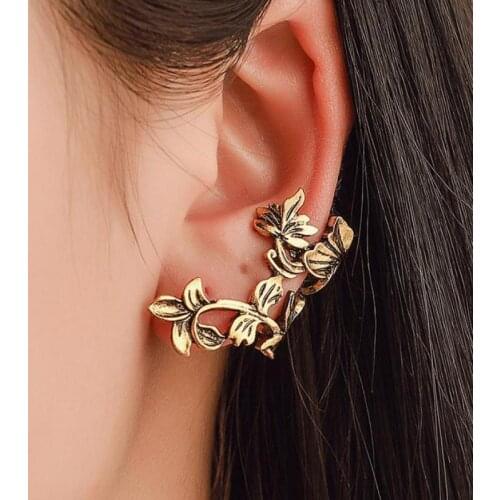 Vintage Earrings Leaf Branch Ear Clip Earrings For Women Ear Clips Earing Without Hole Jewelry Fake Earring Single Earings S116