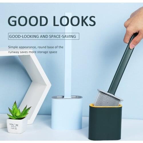 Silicone Long Handle Toilet Brush + Holder Bathroom Accessories Set No Dead Ends Decontamination Household Items