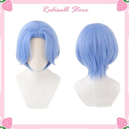 SK∞ Langa Cosplay Wig Blue Short Straight Hair Middle Part Mullet Hair Heat Resistant SK8 the Infinity SK Eight for Unisex Adult