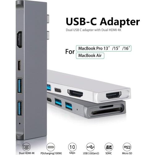 Smartlife 7 In 1 Tebe USB Type-C Hub To 4K HDMI RJ45 USB 3.0 SD/TD Card Reader PD Fast Charge Multifunction Adapter for MacBook