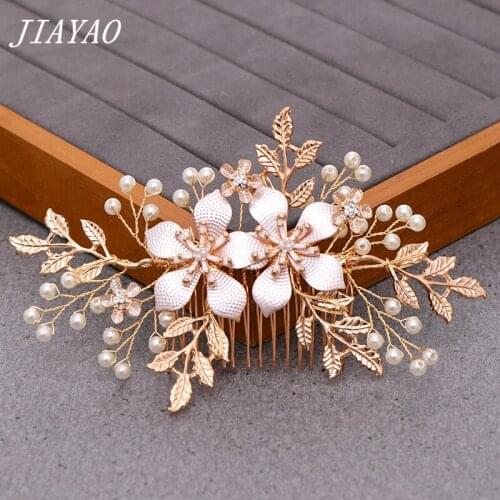 Wedding Hair Comb Flower Pearl Hair Accessories Bride Hair Comb in Gold Head Ornament Flower Womens Accessories Jewelry