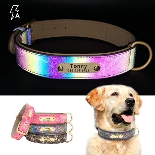Luminous Dog Collar Personalized Dog Collar Customized Pet Collars Engraved Pet Name ID Tag Padded Collars for French Bulldog