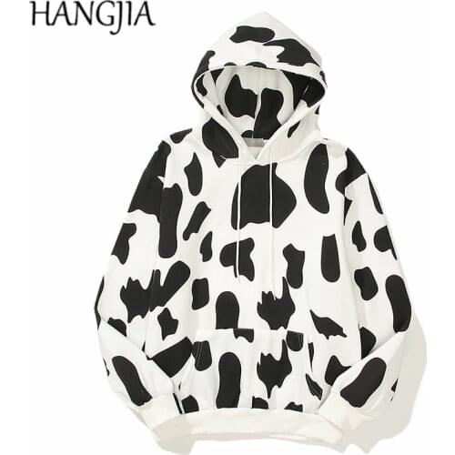 Harajuku Cows Pattern Printed Loose Casual Hoodies Fleece Mens and Womens Hooded Pullovers Sweatshirts Autumn and Winter