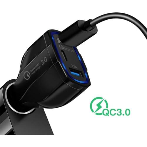 Universal 3 USB Car Charger Quick Charge 3.0 With Type-C Fast Charge Adapter For iPhone 11 Pro MAX SAMSUNG Note 10+ S10 9 XIAOMI