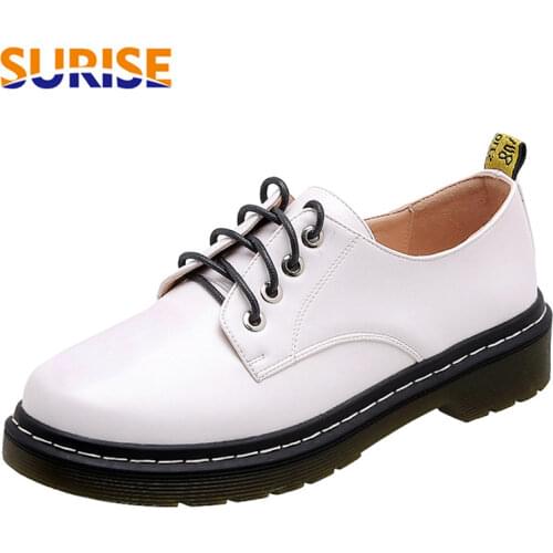 Spring British Women Derbies White Black PU Thick Heels Brogues Party Dress Office Lady Vintage Lace-up Round Toe Platform Flats