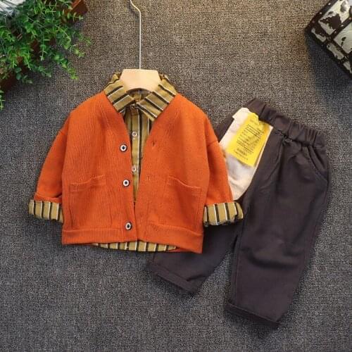 Spring Children Casual Clothes Baby Boys Girls Fashion Coat Jacket Strips Shirt Pants 3Pcs/sets Kids Infant Tracksuit 0-5 YEARS