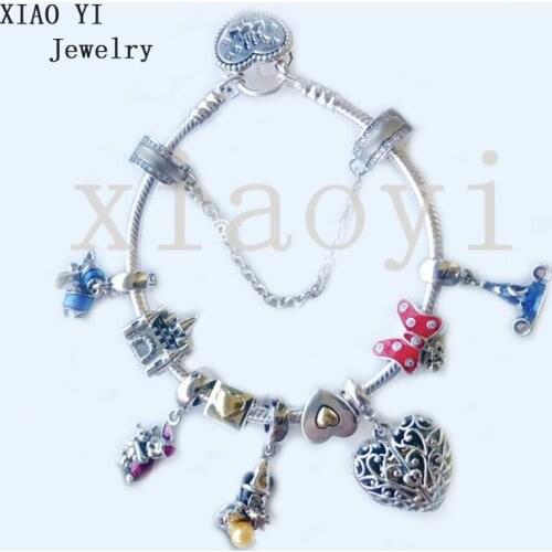 XIAOYI 2020 New 100% S925 Amusement park series castle mouse pig hat bow love cartoon cute bracelet for his girlfriend female