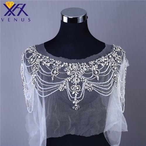 XINFANGXIU 1 PC Handmade Crystal Bodice Beads Patches Large Applique Beaded Dress Embellishment for Clothing Evening Dresses