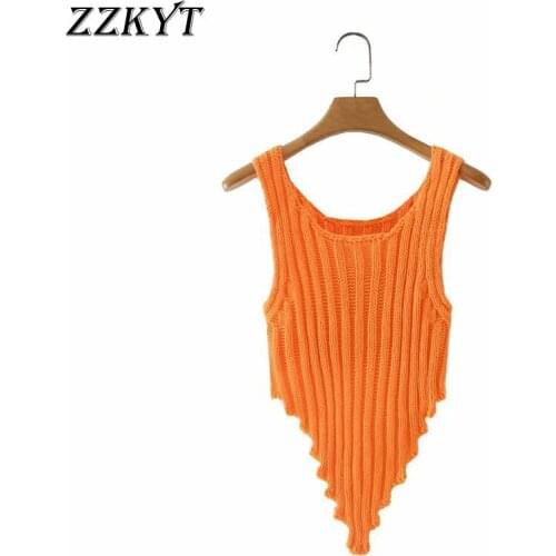 ZZKYT 2021 Women Summer Fashion Slim Orange Cropped Tank Tops Vintage O-Neck Sleeveless Female Camis Casual Chic Tops Vestidos