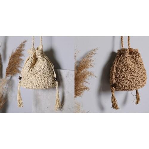 Women Fashion Weave Shoulder Bag Summer Beach Vacation Crossbody Bucket Bags Female Small Vintage Handbag Purse